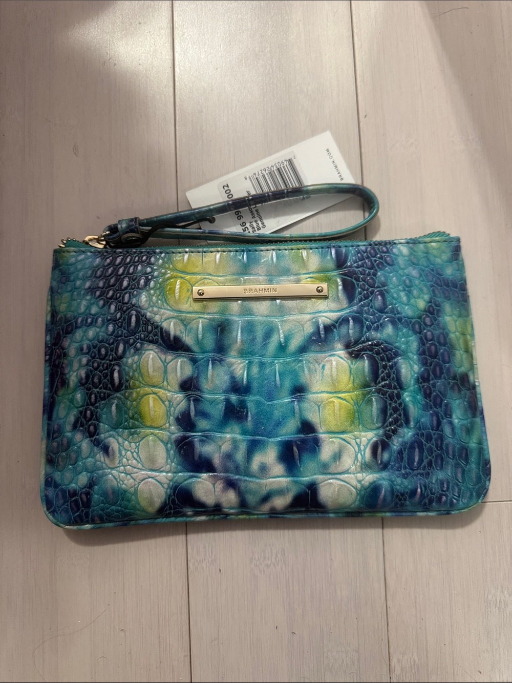 Brahmin Blue-Teal Multi Embossed Wristlet